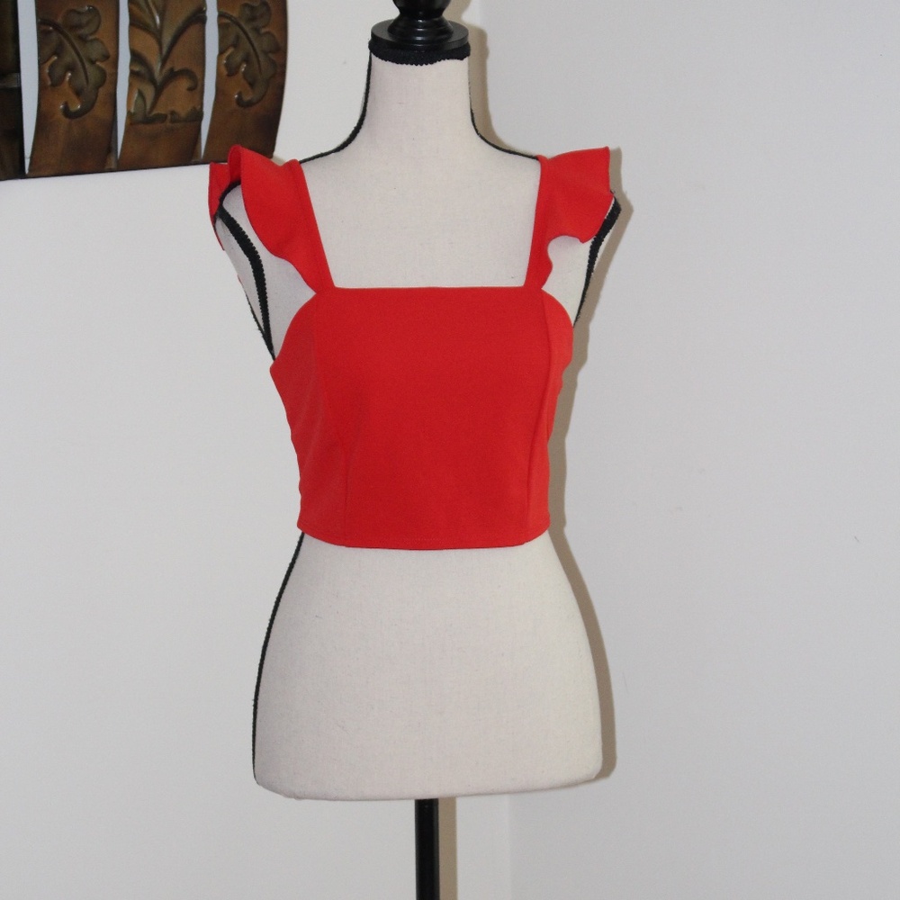 Toska, cropped ruffle sleeve shirt that ties in the back....